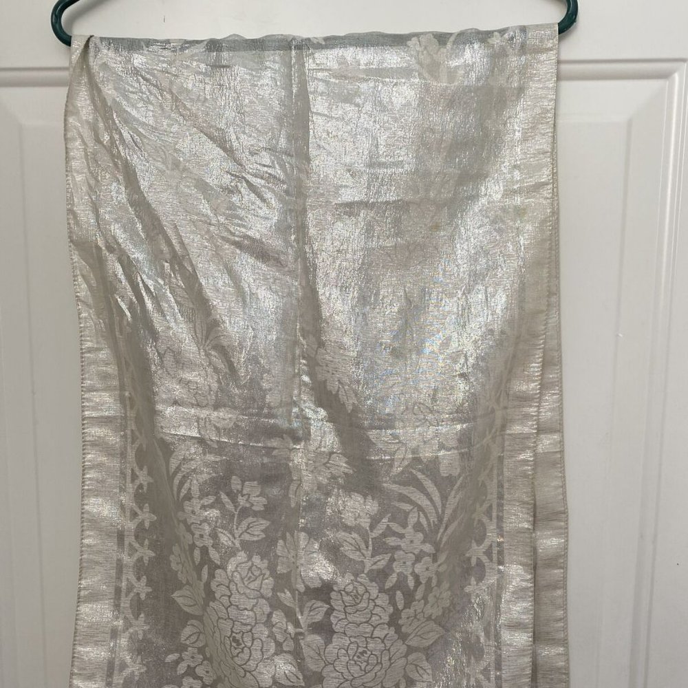 Scarf Long Silver Metallic Rayon Wrap Shawl made Japan 53" x 16" WPL13407